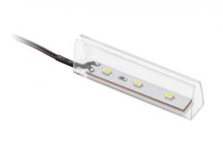 GTV LD-KLPCB-00N Műanyag csipesz meleg fehér üvegpolchoz 8mm, 0, 24W/12V, 3 LED, 2m kábel mini erősítővel (LD-KLPCB-00N)