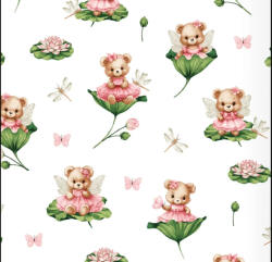 Pamutvászon textil - 160 cm / Teddy maci tavirózsalevélen