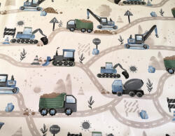  Pamutvászon textil - 160 cm / kék - szürke munkagépek az úton