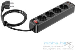hoco. power strip 4-bit extension cable socket + 2 x USB A + Type C PD QC3.0 3A 20W NS1 black