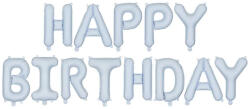 Partydeco Happy Birthday felirat, Világoskék 16" fólia betűk, csak csak levegővel tölthető (LUFI956238)