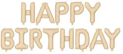 Partydeco Happy Birthday felirat, bézs 16" fólia betűk, csak csak levegővel tölthető (LUFI952092)