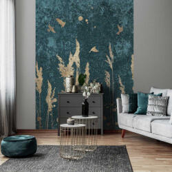 Wallvision Smaragdzöld arany levél és madár mintás fotótapéta 368x254cm