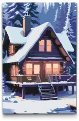  Festés számok szerint - Havas házikó Méret: 40x60cm, Keretezés: Kartonlemezen
