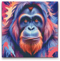  Gyémántszemes kirakó - Orangután vörös és kék árnyalatokban Méret: 50x50cm, Keretezés: Műanyagtáblával, Gyémántok: Kerek
