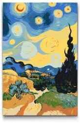 Festés számok szerint - Búzamező csillagos éggel Méret: 40x60cm, Keretezés: Kartonlemezen