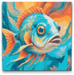 Gyémántszemes kirakó - Hal türkiz és narancs árnyalatokban Méret: 50x50cm, Keretezés: Kartonlemezen, Gyémántok: Négyzet alakú