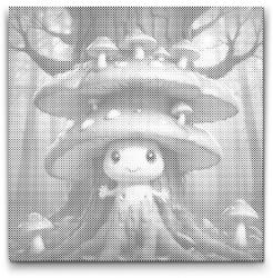  PontPöttyöző - Gombamanó a fán Méret: 50x50cm, Keretezés: Keret nélkül (csak a vászon), Szín: Zöld