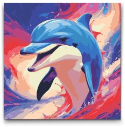 Festés számok szerint - Delfin piros és kék árnyalatokban Méret: 50x50cm, Keretezés: Műanyagtáblával