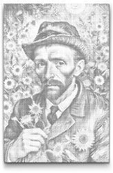  PontPöttyöző - Vincent Van Gogh egy napraforgómezőn Méret: 40x60cm, Keretezés: Kartonlemezen, Szín: Fekete