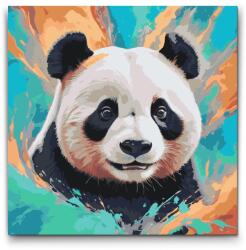  Festés számok szerint - Panda türkiz és narancs árnyalatokban Méret: 50x50cm, Keretezés: Kerek keret
