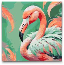  Festés számok szerint - Flamingó tompa zöld árnyalatokban Méret: 50x50cm, Keretezés: Kerek keret