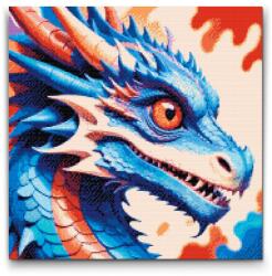  Gyémántszemes kirakó - Sárkány piros és kék árnyalatokban Méret: 50x50cm, Keretezés: Keret nélkül (csak a vászon), Gyémántok: Kerek