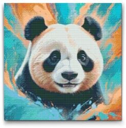 Gyémántszemes kirakó - Panda türkiz és narancs árnyalatokban Méret: 50x50cm, Keretezés: Műanyagtáblával, Gyémántok: Kerek