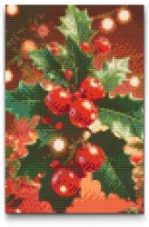  Gyémántszemes kirakó - Magyalfa ága Méret: 20x30cm, Keretezés: Kartonlemezen, Gyémántok: Kerek