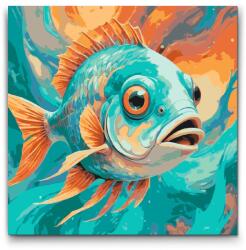 Festés számok szerint - Hal türkiz és narancs árnyalatokban Méret: 50x50cm, Keretezés: Műanyagtáblával