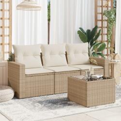 vidaXL Set canapele de grădină, 4 piese, cu perne, bej, poliratan (3218658)