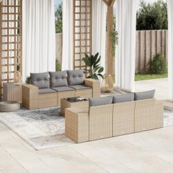vidaXL Set canapele de grădină, 7 piese, cu perne, bej, poliratan (3254646)