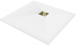 Mexen Stone+ квадратен композитен душ корито 100 x 100 см, бял, със златна (44101010-G)