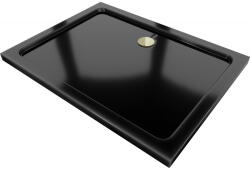 Mexen Flat правоъгълна тънка душ корито 80 x 70 см, черно, златен сифон - 40707080G (40707080G)