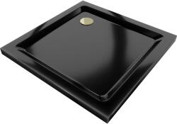 Mexen Flat квадратен плитък поддушов 90 x 90 см, черен, сифон златен - 40709090G (40709090G)