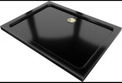 Mexen Flat правоъгълно тънко поддушово корито 90 x 80 см, черно, златен сифон (40708090G)