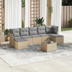 vidaXL Set canapele de grădină, 8 piese, cu perne, bej, poliratan (3249878)