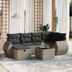 vidaXL Set canapele de grădină, 7 piese, cu perne, gri, poliratan (3264116)