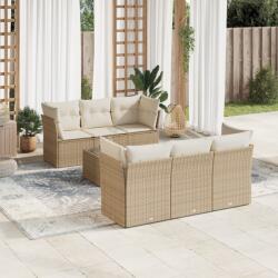 vidaXL Set canapele de grădină, 7 piese, cu perne, bej, poliratan (3217258)