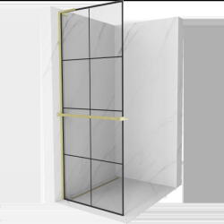 Mexen Kioto+ L душ кабина с рафт Walk-in 70 x 200 cm, черна решетка, златисто четкано - 800-070-123-55-77 (800-070-123-55-77)