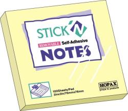 Hopax Notes autoadeziv 76 x 76 mm, 100 file, Stick'n - galben pastel (HO-21007)