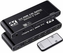 Thunder Germany SWP-204, 2×4 HDMI 4K kapcsoló és elosztó, audió leválasztó + távirányító