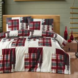 First Choice Lenjerie Flanel cu brazi si carouri pat dublu, Winter Bej Lenjerie de pat