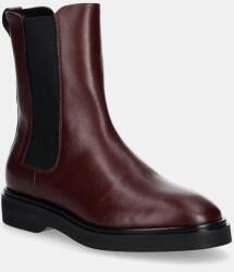 Calvin Klein bőr bokacsizma FLAT CHELSEA BOOT LTH bordó, női, lapos talpú, HW0HW02180 - burgundia Női 37