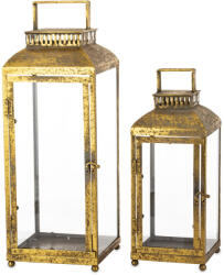 ART-POL Óarany patinás 2db-os üvegezett fém mécsestartó lámpás szett 56x20x20 / 41, 5x17x16cm (175578)