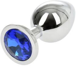 Passion Labs Mediu Metallic Buttplug, Silver / Blue