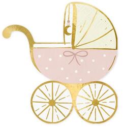 PartyDeco Șervețele cărucior roz 14 x 15 cm