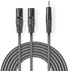 Nedis Cablu audio stereo 2x XLR 3-Pin tata - 3.5 mm Jack tata 1.5m gri Nedis (COTH15310GY15)