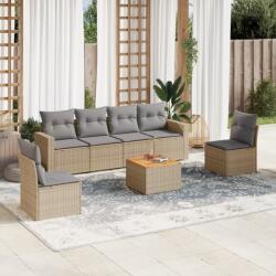 vidaXL Set canapele de grădină, 7 piese, cu perne, bej, poliratan (3256402)