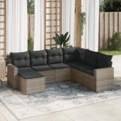 vidaXL Set canapele de grădină, 7 piese, cu perne, gri, poliratan (3251637)