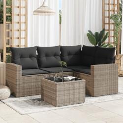 vidaXL Set canapea de grădină cu perne, 5 piese, gri, poliratan (3218910)