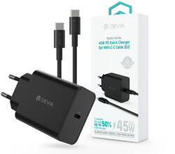 DEVIA Rocket Series 45W PD+QC hálózati gyorstöltő adapter + Type-C/Type-C kábel - fekete