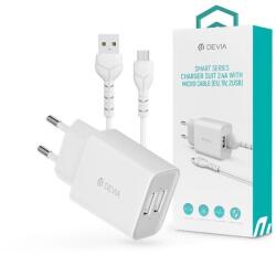 DEVIA Smart 2xUSB hálózati töltő adapter + USB - micro USB kábel 1 m-es vezetékkel - 12W - Devia Smart Series Charger Suit With Micro Cable - fehér - coolmobile