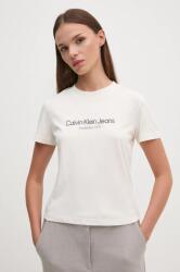 Calvin Klein Jeans tricou din bumbac femei, culoarea bej, J20J224914 9BYH-TSD16E_01X