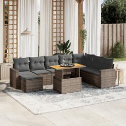 vidaXL 9 részes szürke polyrattan kerti ülőgarnitúra párnákkal (3275629)
