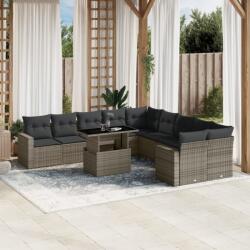 vidaXL 11 részes szürke polyrattan kerti ülőgarnitúra párnákkal (3267540)