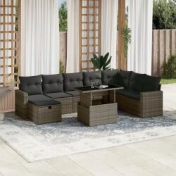 vidaXL 9 részes szürke polyrattan kerti ülőgarnitúra párnákkal (3274870)