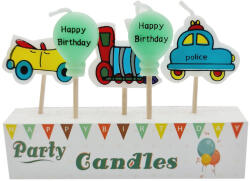  5 darabos gyertya szett - Happy Birthday - Vonat és autó