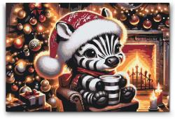 Festés számok szerint - Karácsonyi zebra és egy csésze kávé Méret: 40x60cm, Keretezés: Keret nélkül (csak a vászon)
