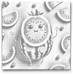  PontPöttyöző - Aranyos dinnye, arcformával Méret: 50x50cm, Keretezés: Keret nélkül (csak a vászon), Szín: Fekete